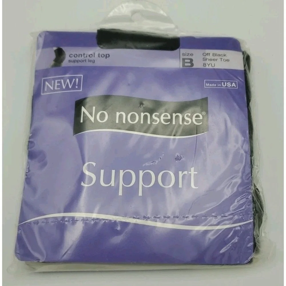 No Nonsense Support‎ Leg Pantyhose Control Top Sheer Toe Off Black Sz B USA Made